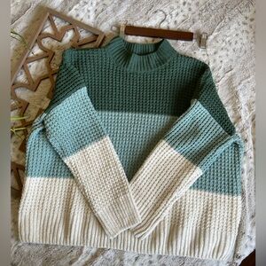 Pink Rose - Green and Cream Color Block Women's Sweater Size 3X